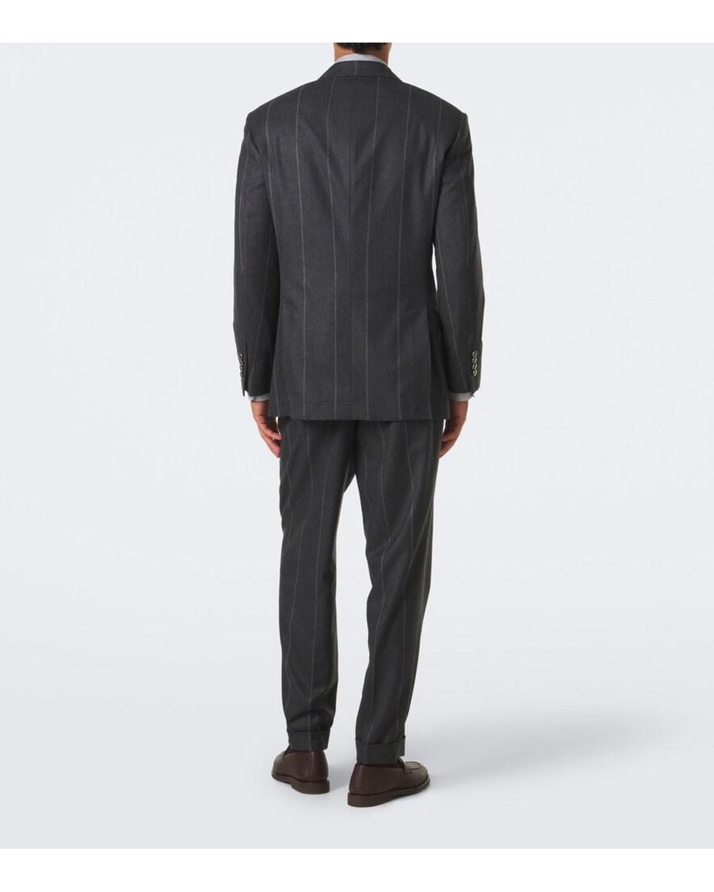 Brunello Cucinelli Black Chalk Stripe Wool, Silk, And Cashmere Suit for men