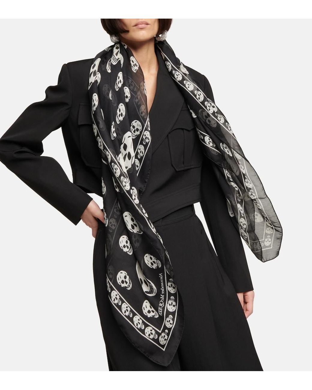 McQueen Metallic Skull Silk Scarf