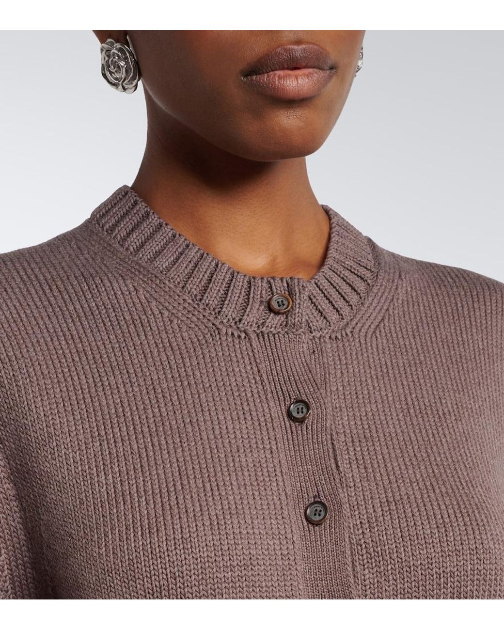 Magda Butrym Brown Ribbed-Knit Cotton Cardigan
