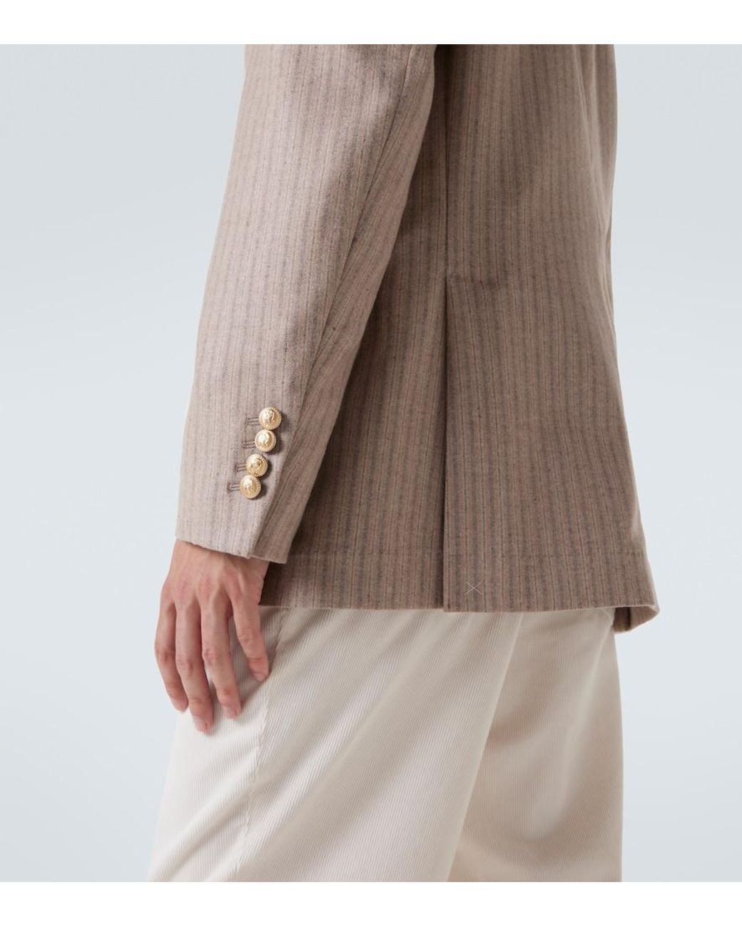 Brunello Cucinelli Brown Striped Cashmere And Silk Blazer for men
