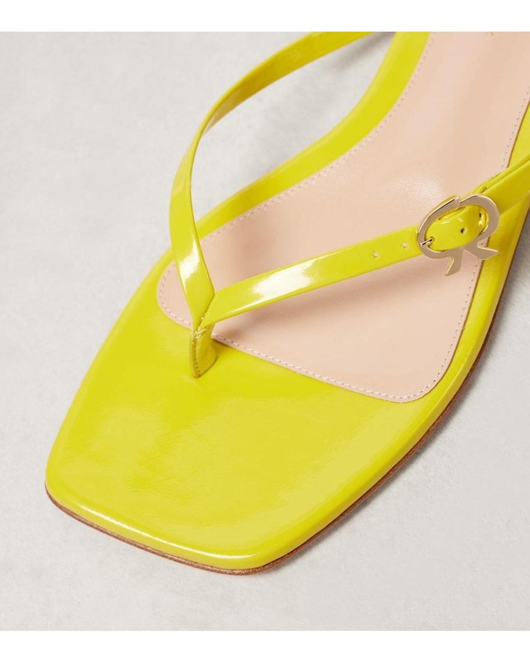 Gianvito Rossi Yellow Ribbon Patent Leather Thong Sandals