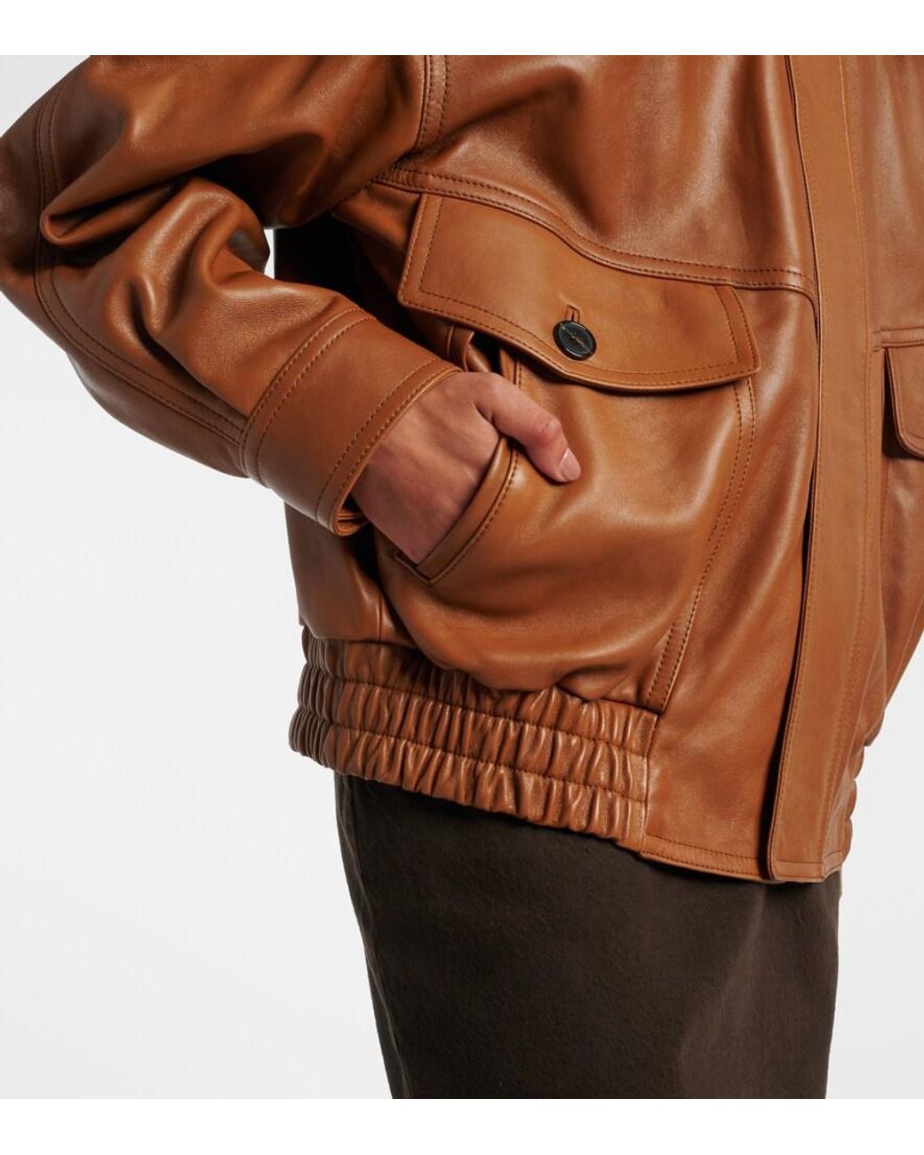 Saint Laurent Brown Oversized Leather Bomber Jacket