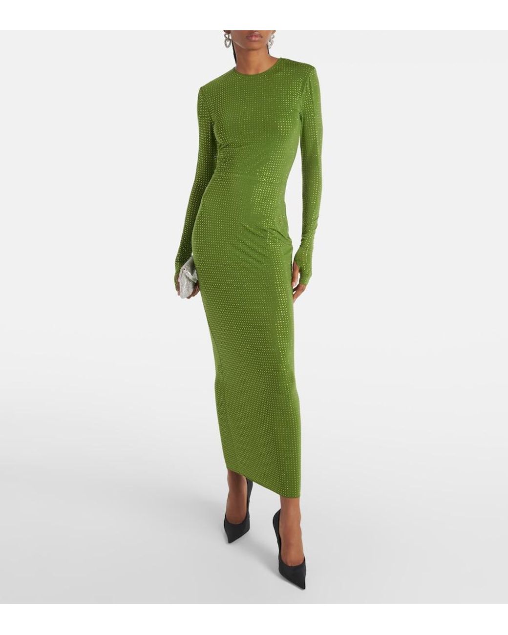 Alex Perry Green Crystal-Embellished Jersey Maxi Dress
