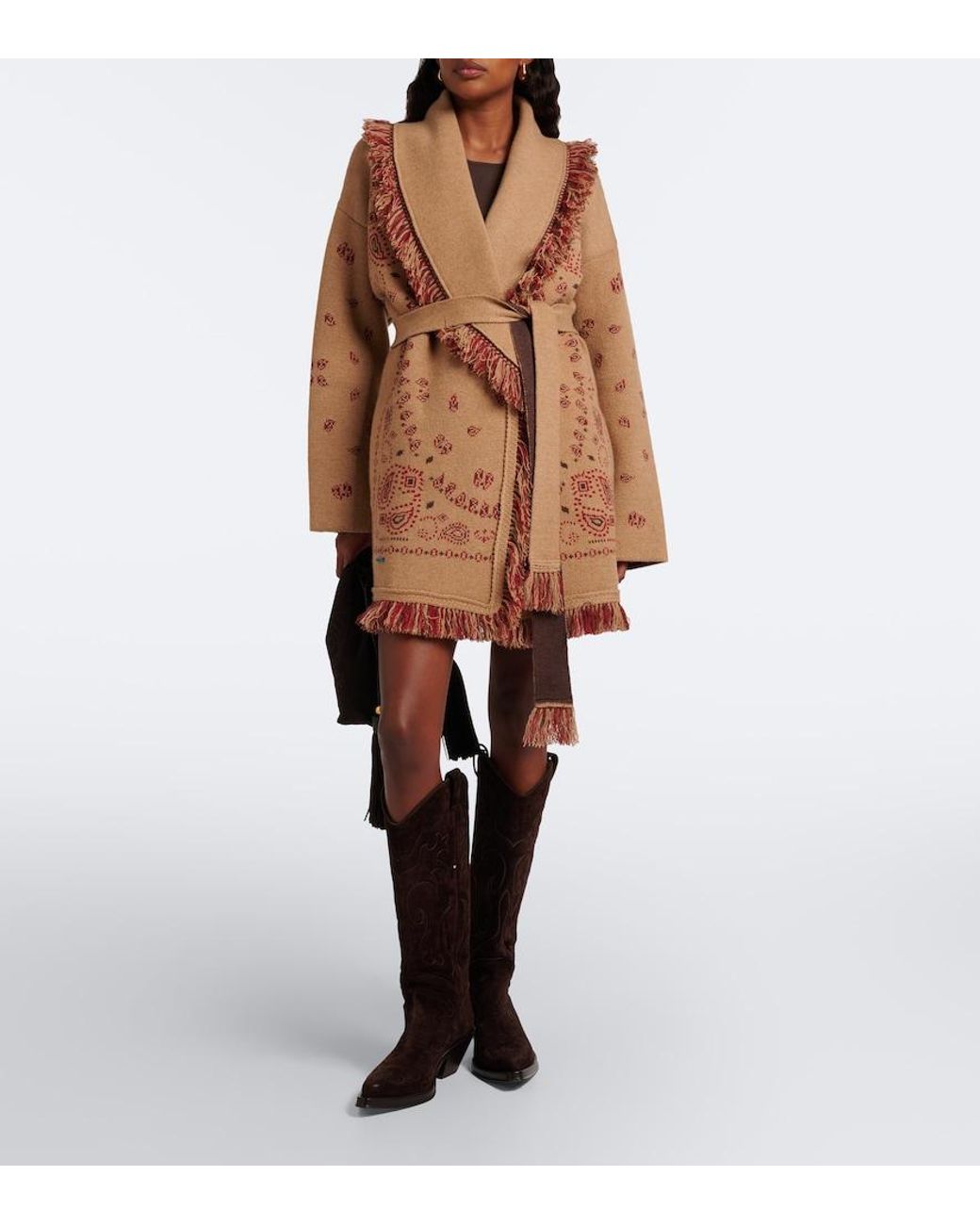 Alanui Brown Bandana Jacquard Cashmere Cardigan