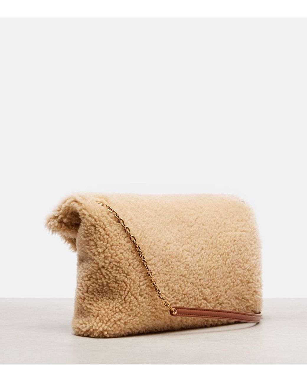 Saint Laurent Metallic Cassandre Envelope Shearling Shoulder Bag