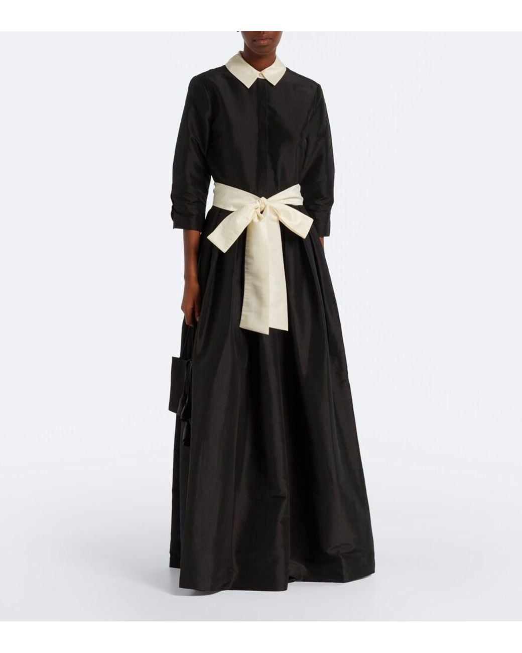 Jonathan Simkhai Black Julisse Bow-Detail Pleated Taffeta Gown