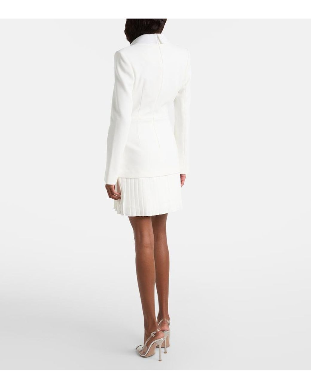 Rebecca Vallance White Bridal Atlas Pleated Blazer Dress