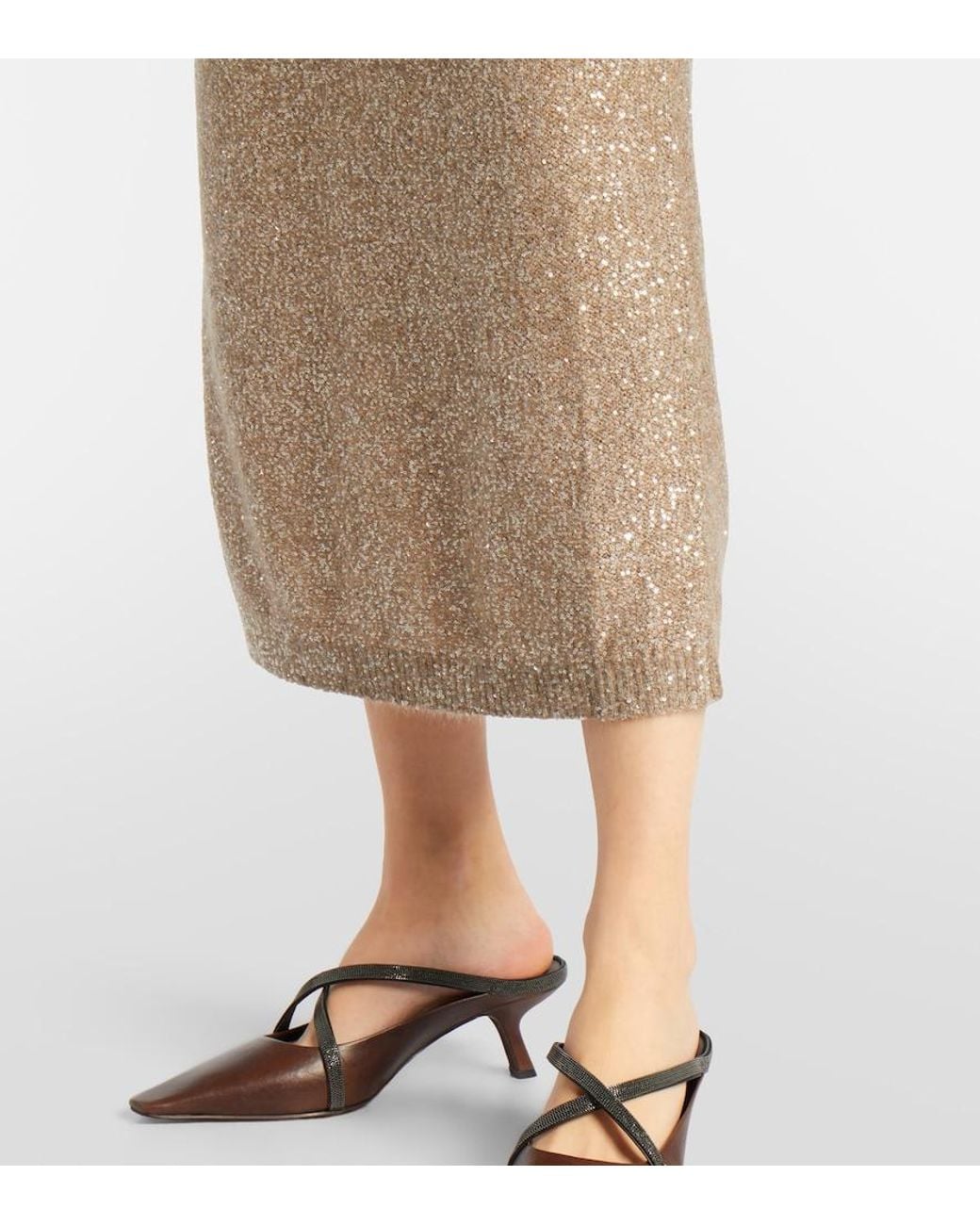 Brunello Cucinelli Natural Lame Pencil Skirt