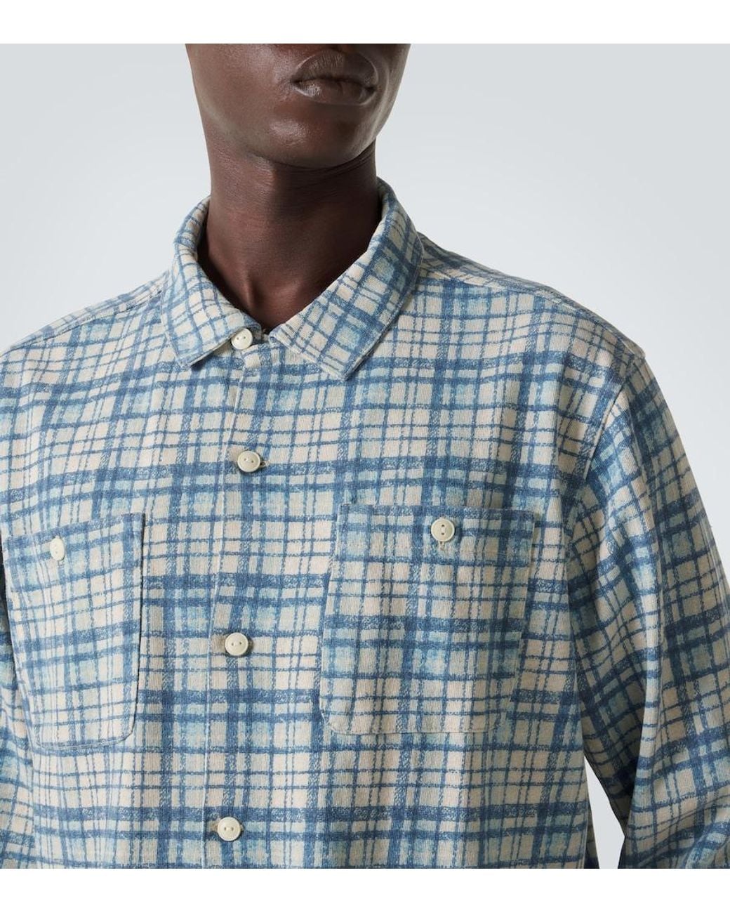 RRL Blue Plaid Cotton And Linen Jersey Shirt for men
