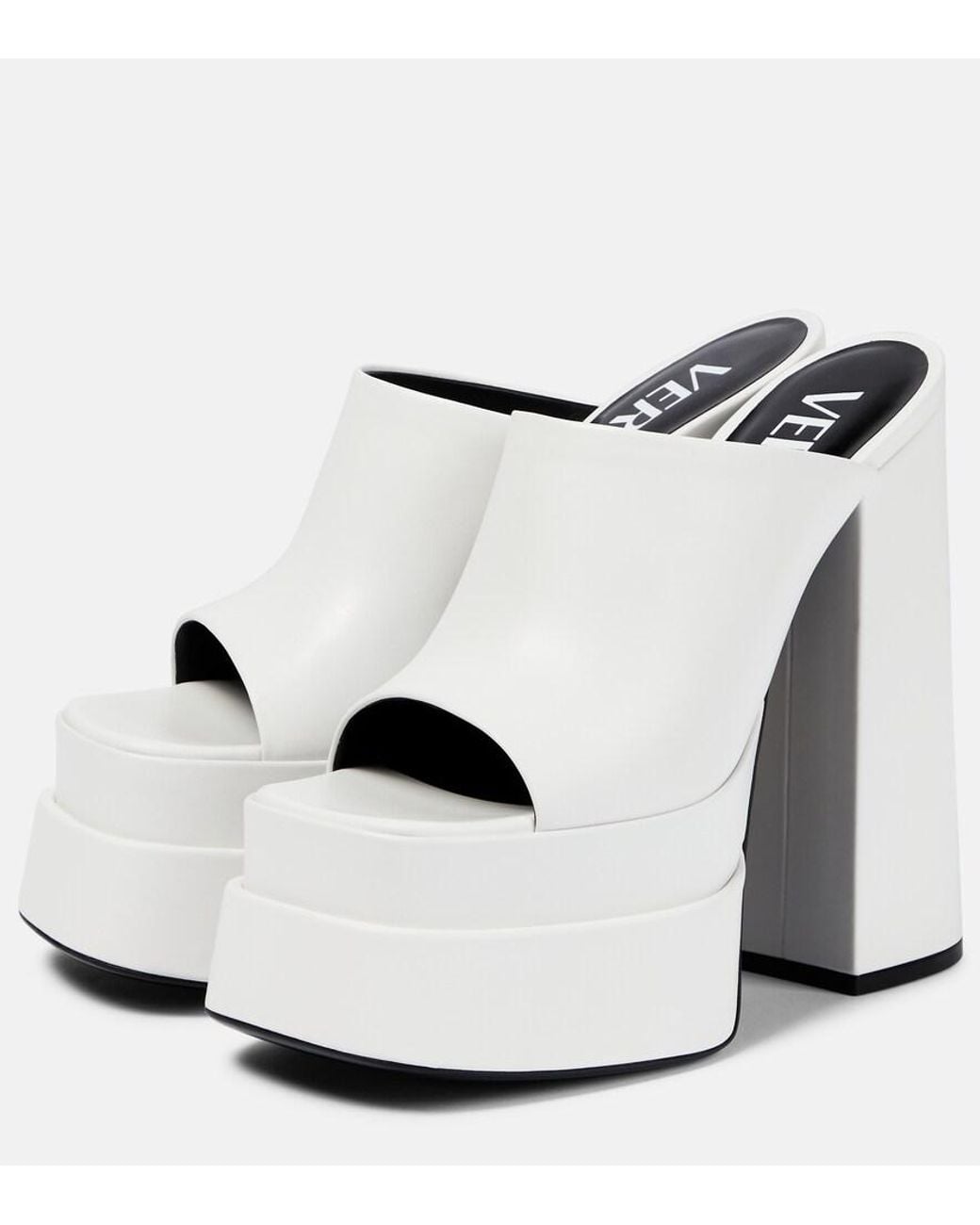 Versace White Leather Platform Mules