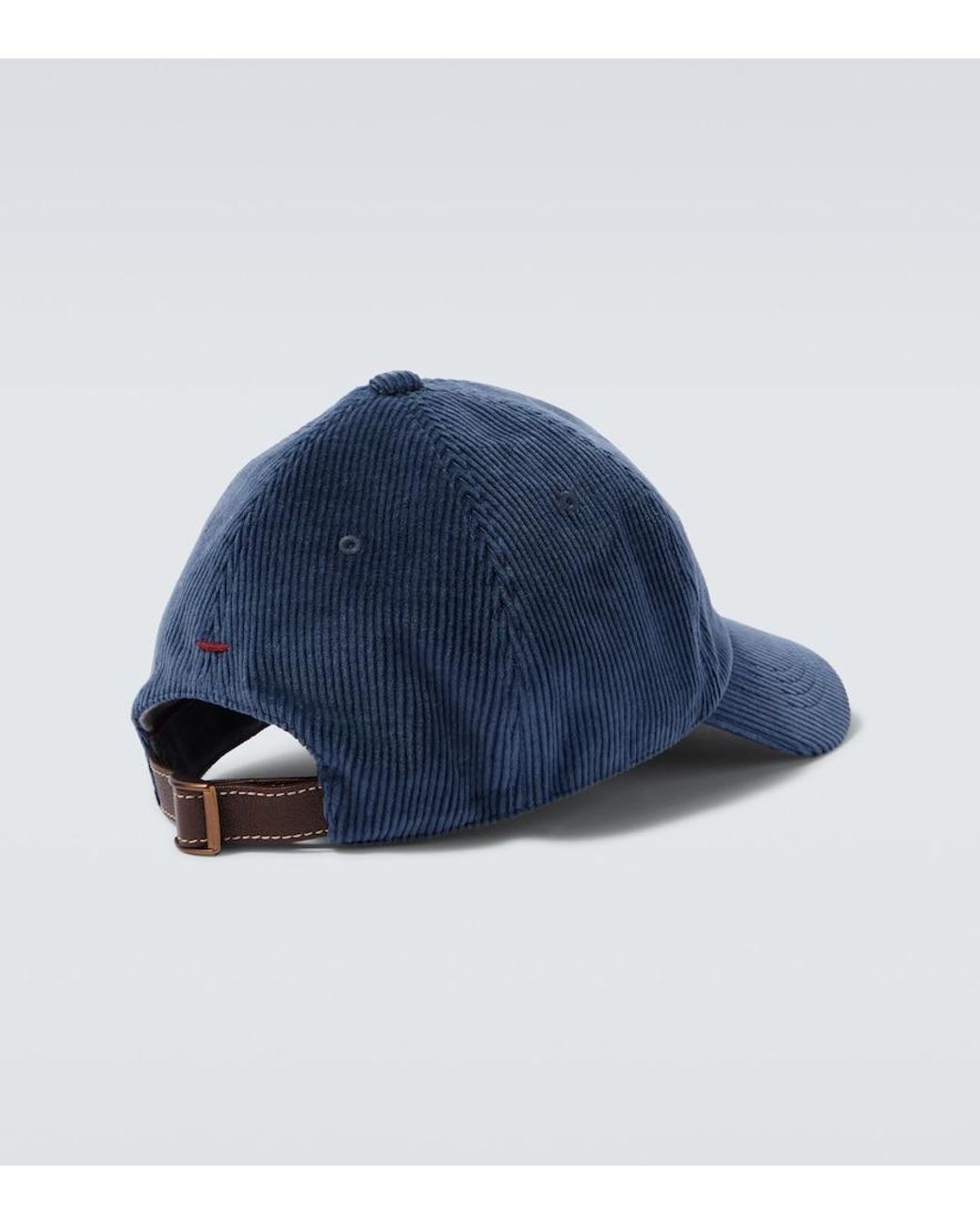 Brunello Cucinelli Blue Logo Cotton-Blend Corduroy Baseball Cap for men