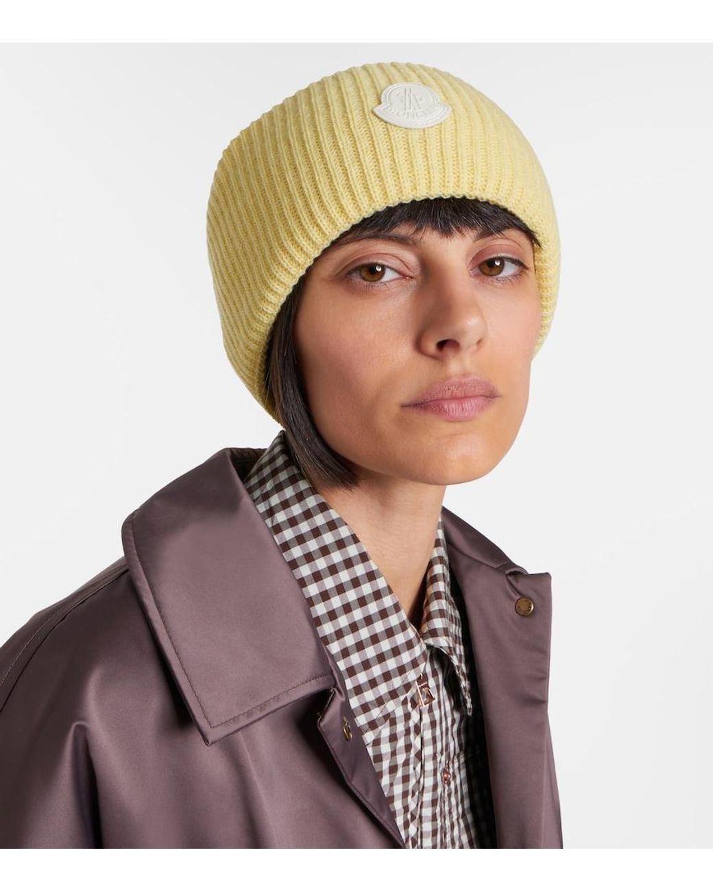 Moncler Yellow Logo Wool And Cashmere Beanie