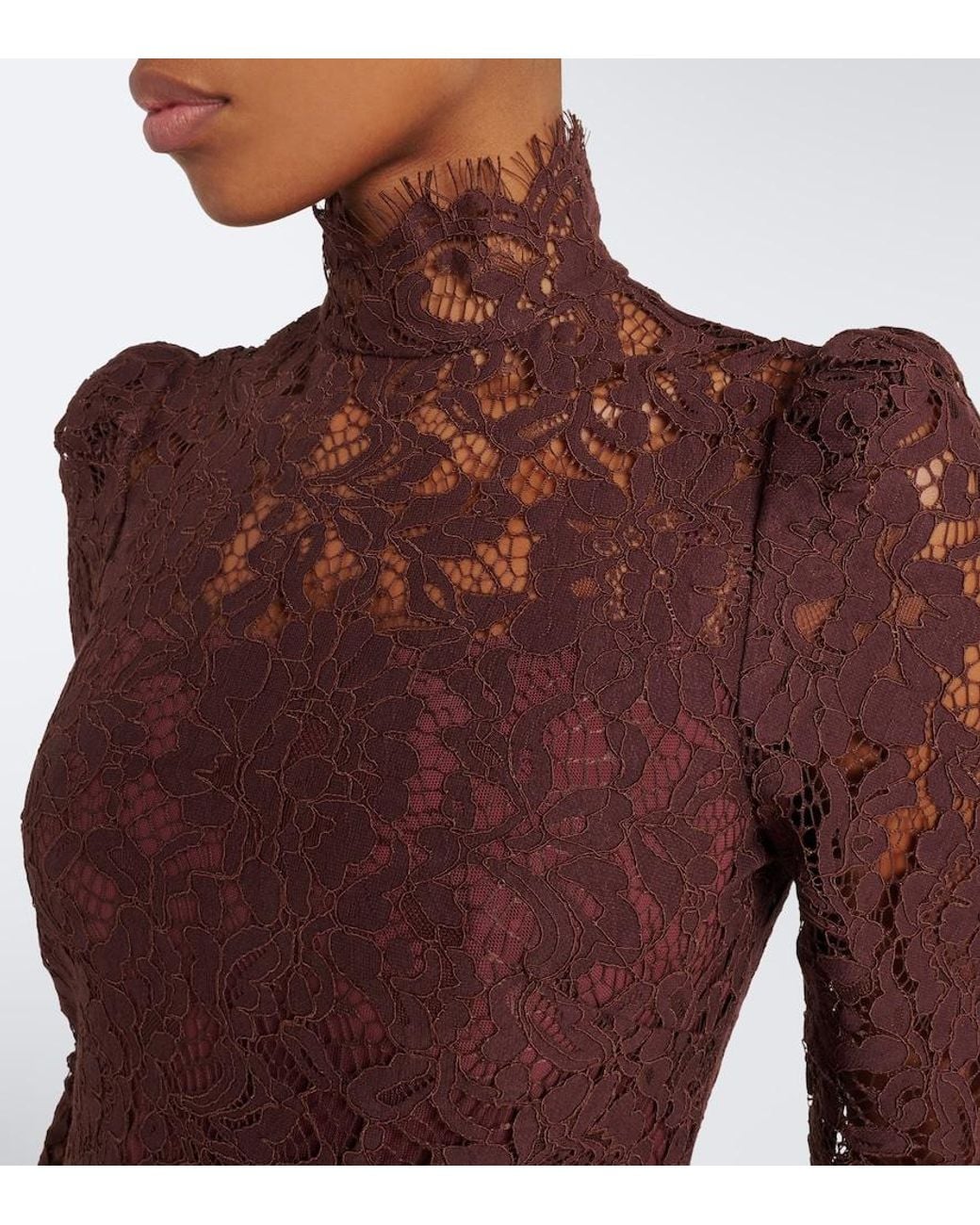 De La Vali Purple Bodita Draped Cotton-Blend Lace Gown