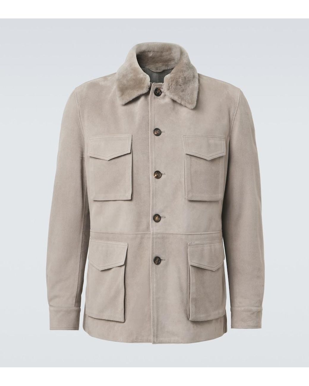 Eleventy Natural Shearling-Trimmed Suede Field Jacket for men