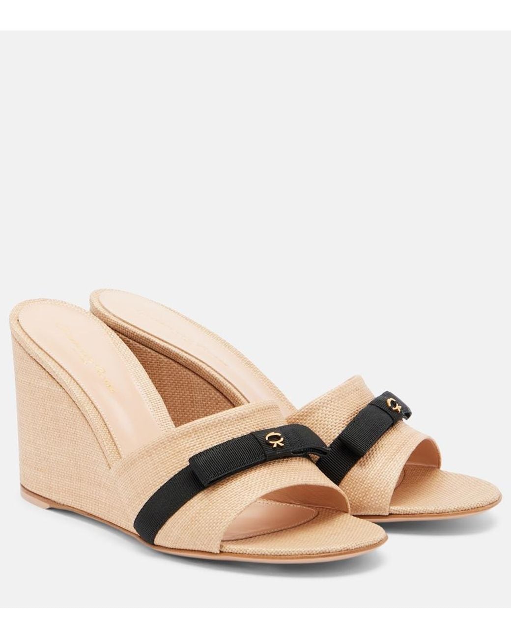 Gianvito Rossi Natural Minou Raffia Wedge Mules