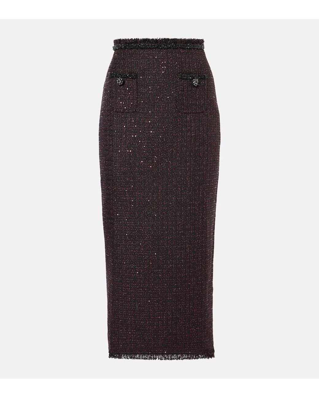 Self-Portrait Black Tweed Maxi Skirt