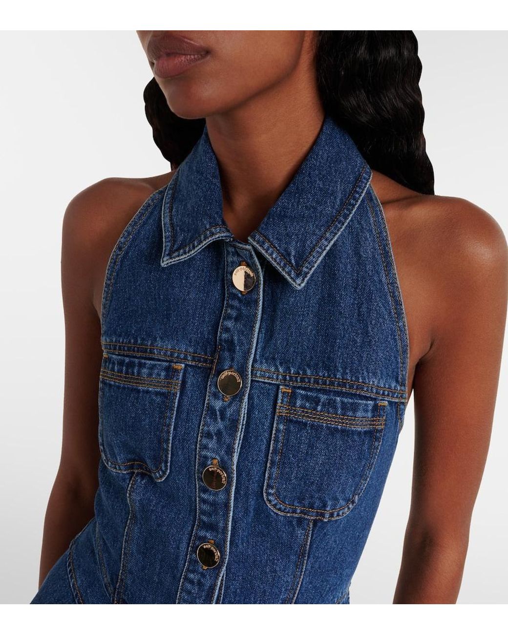 Self-Portrait Blue Flared Denim Midi Dress