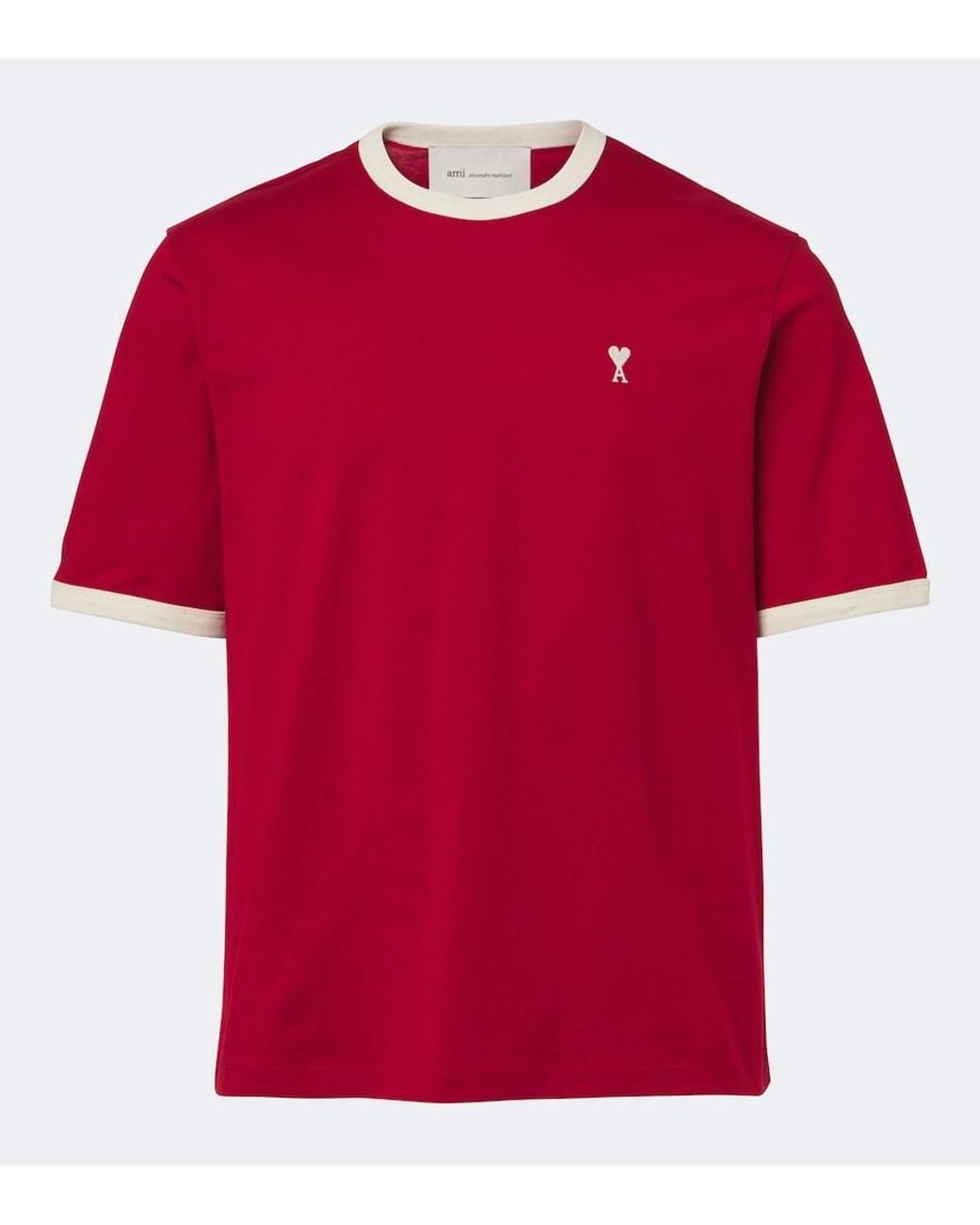 AMI Red Ami De Cour Cotton Jersey T-Shirt for men