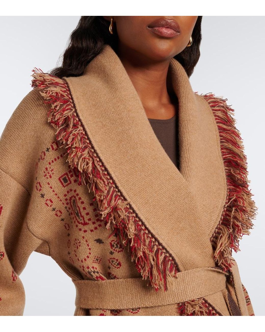 Alanui Brown Bandana Jacquard Cashmere Cardigan