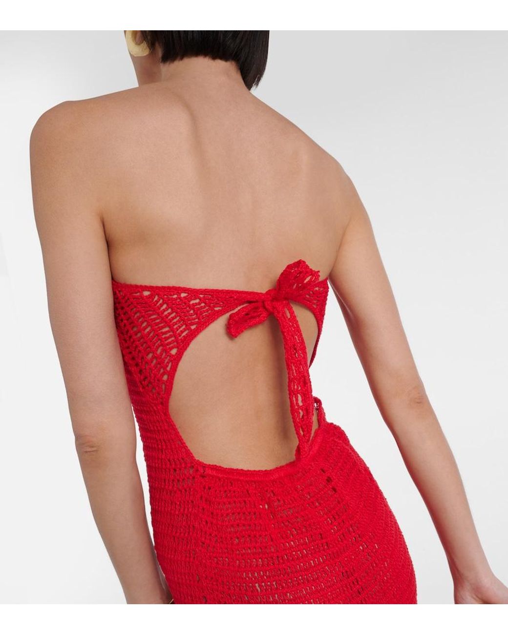 Anna Kosturova Red Camellia Cotton Crochet Bustier Dress