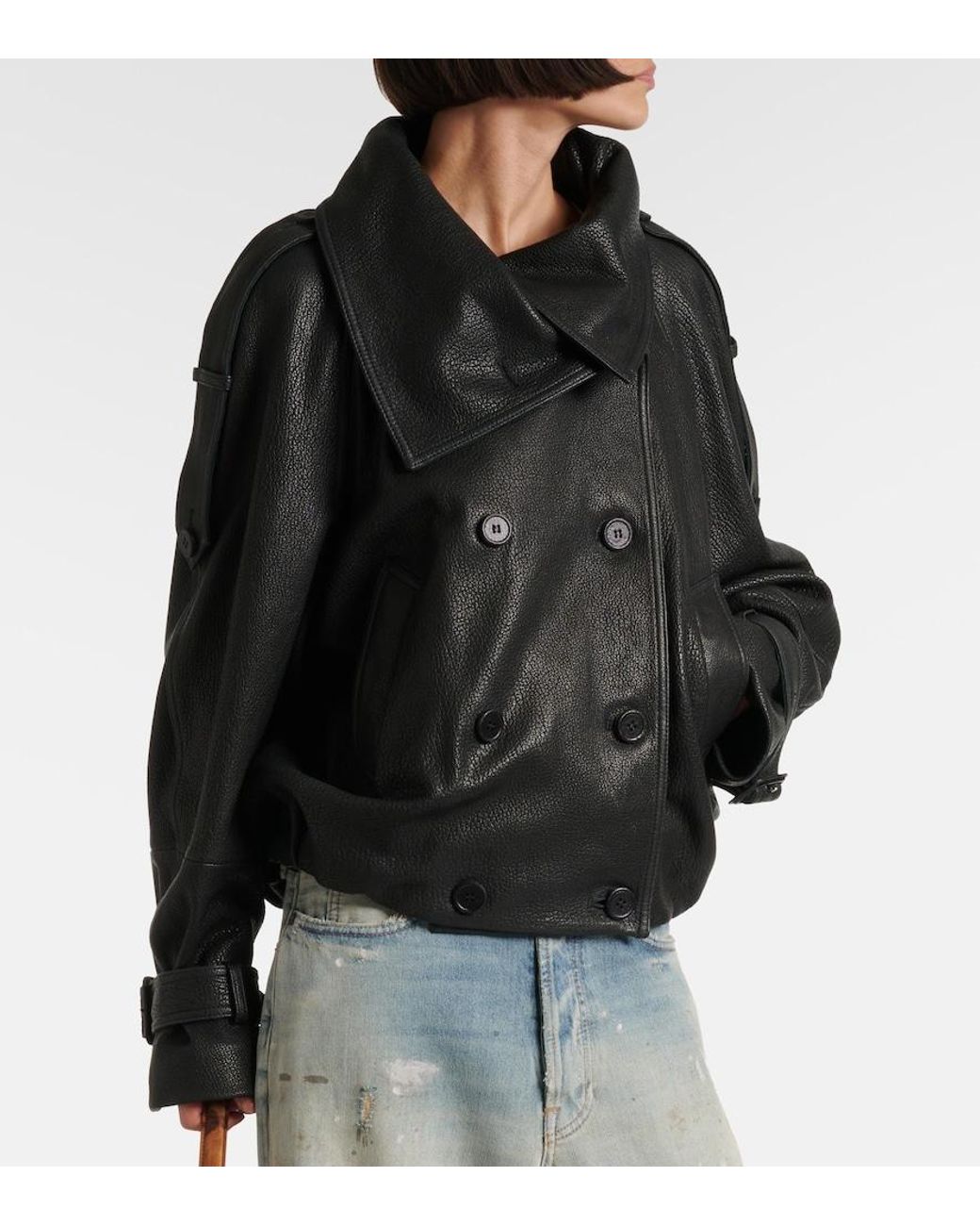 Acne Black Double-Breasted Leather Jacket