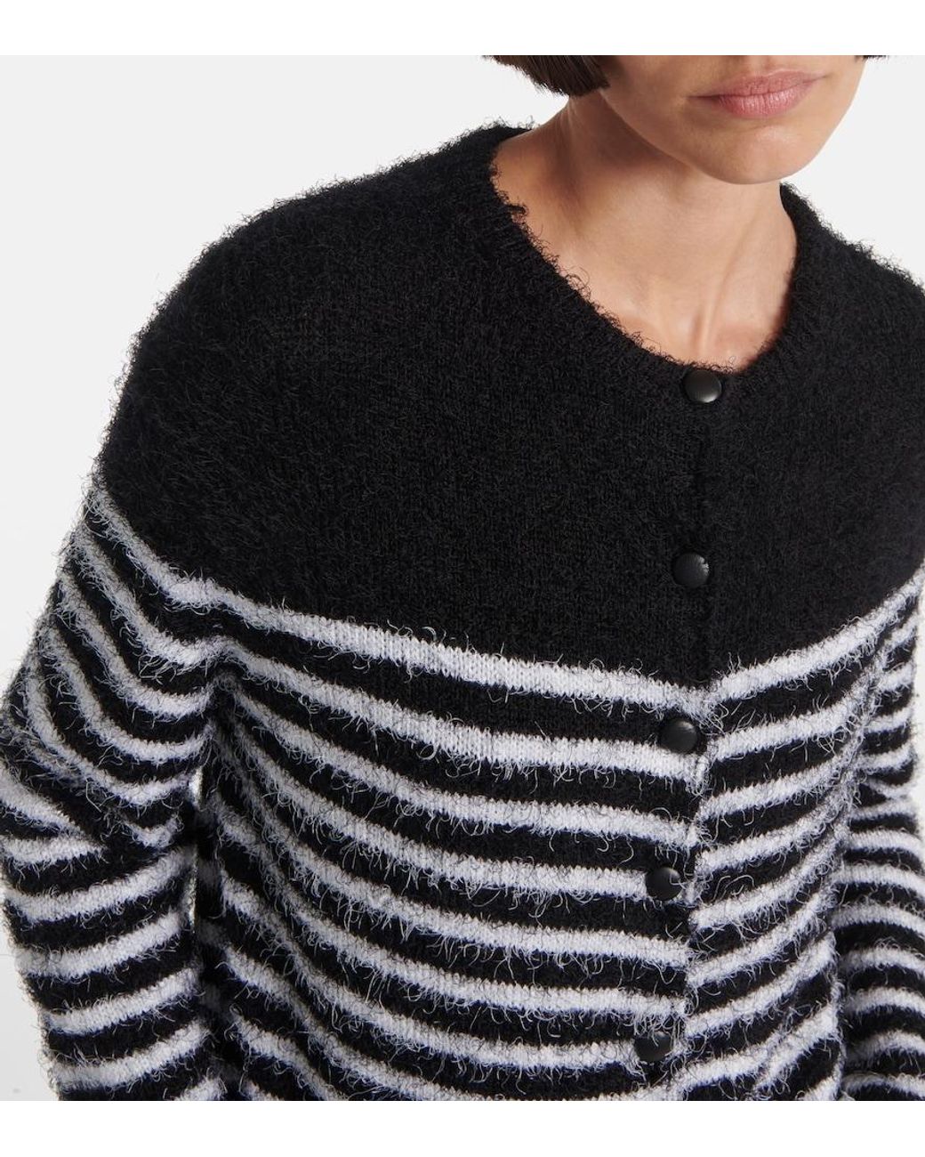 Khaite Black Silk-Cashmere Stripe Cardigan