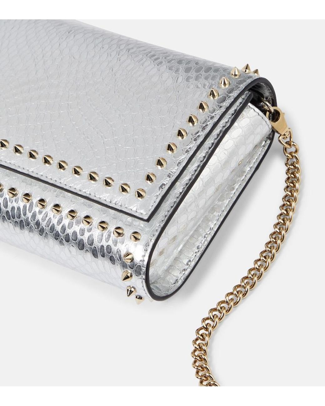 Christian Louboutin Gray Paloma Snake-Effect Leather Clutch