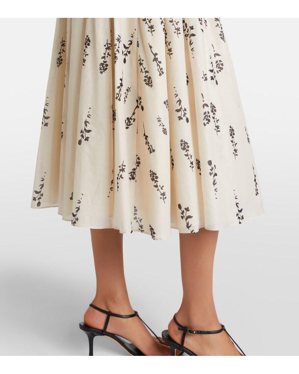 Max Mara Natural Embellished Floral Cotton Voile Midi Dress