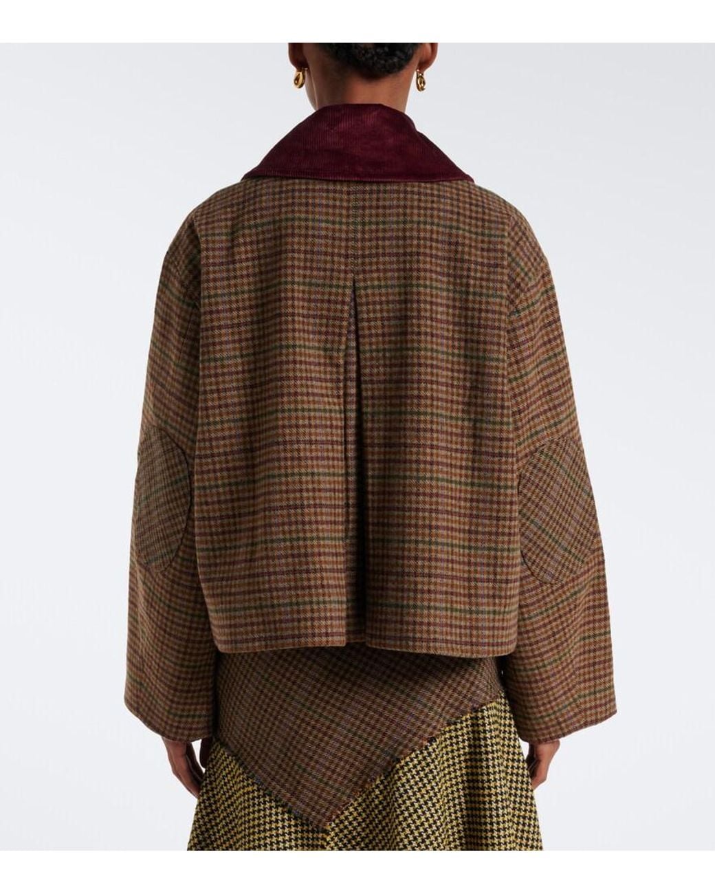 Ganni Brown Checked Wool-Blend Twill Jacket