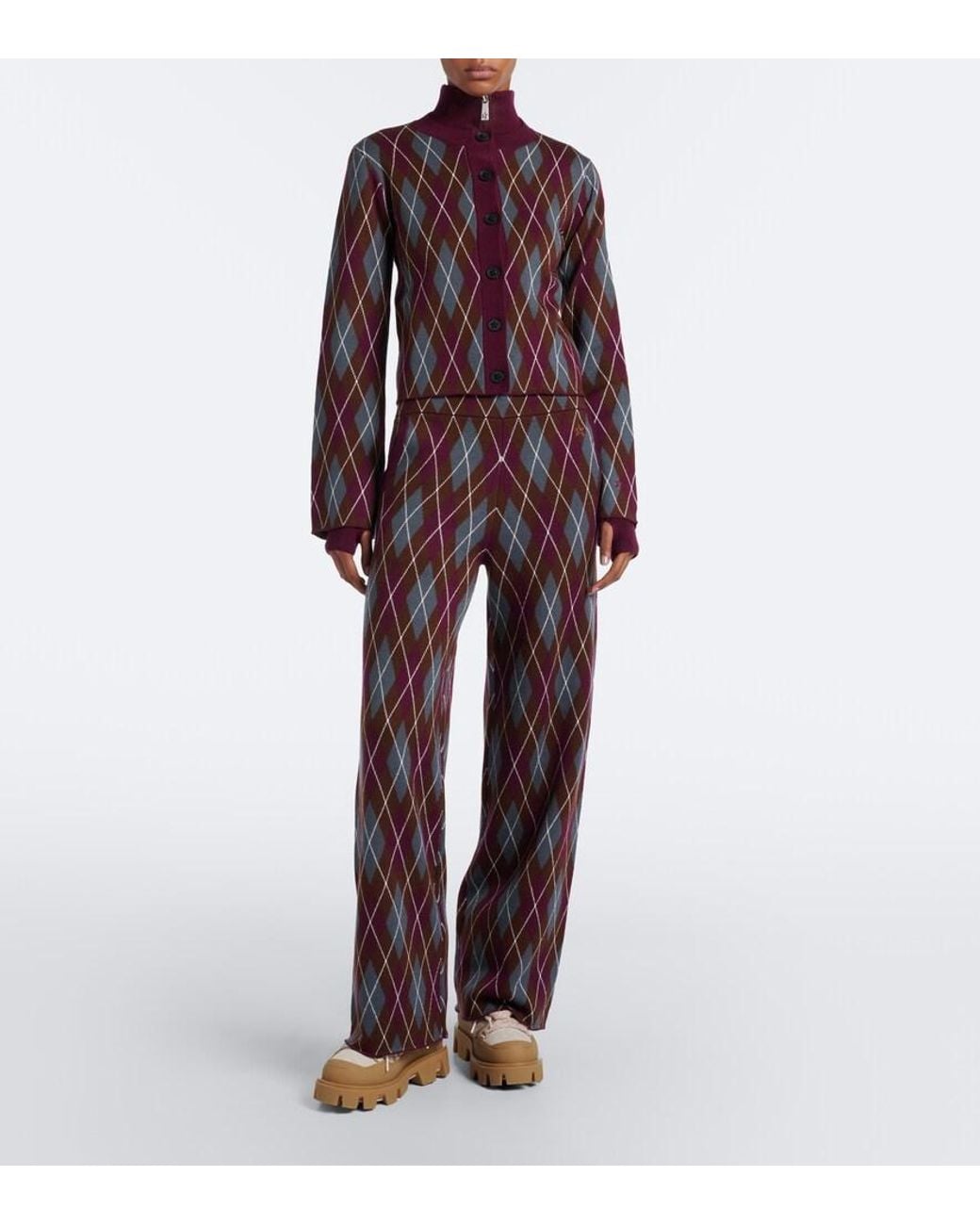 Perfect Moment Red Argyle Wool Cardigan
