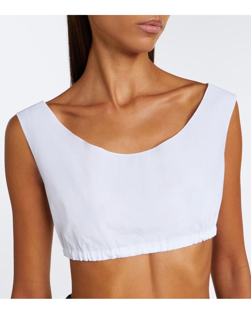 Crop Top De Popelin De Algodon Prada de color White
