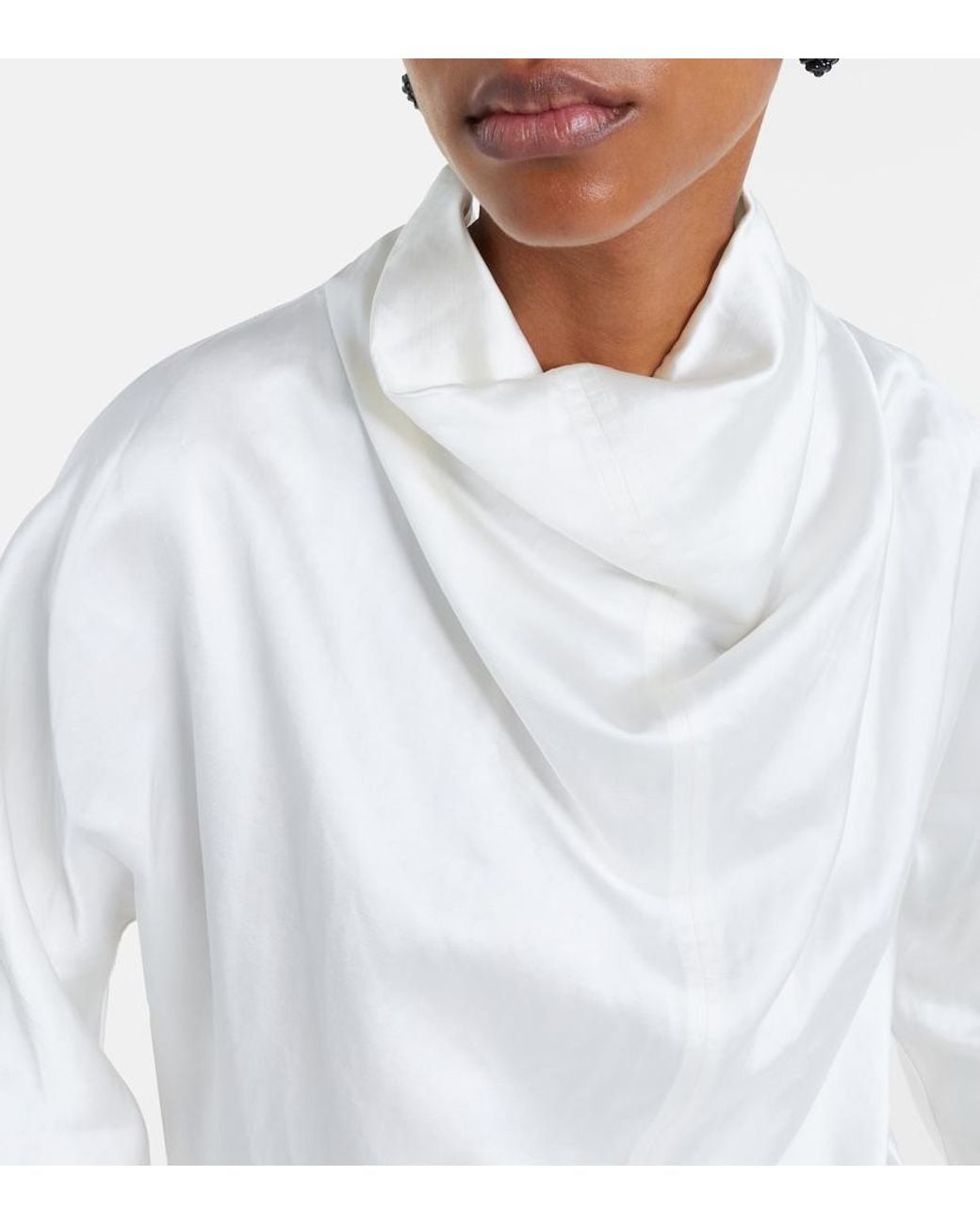 Totême White Draped Satin Blouse