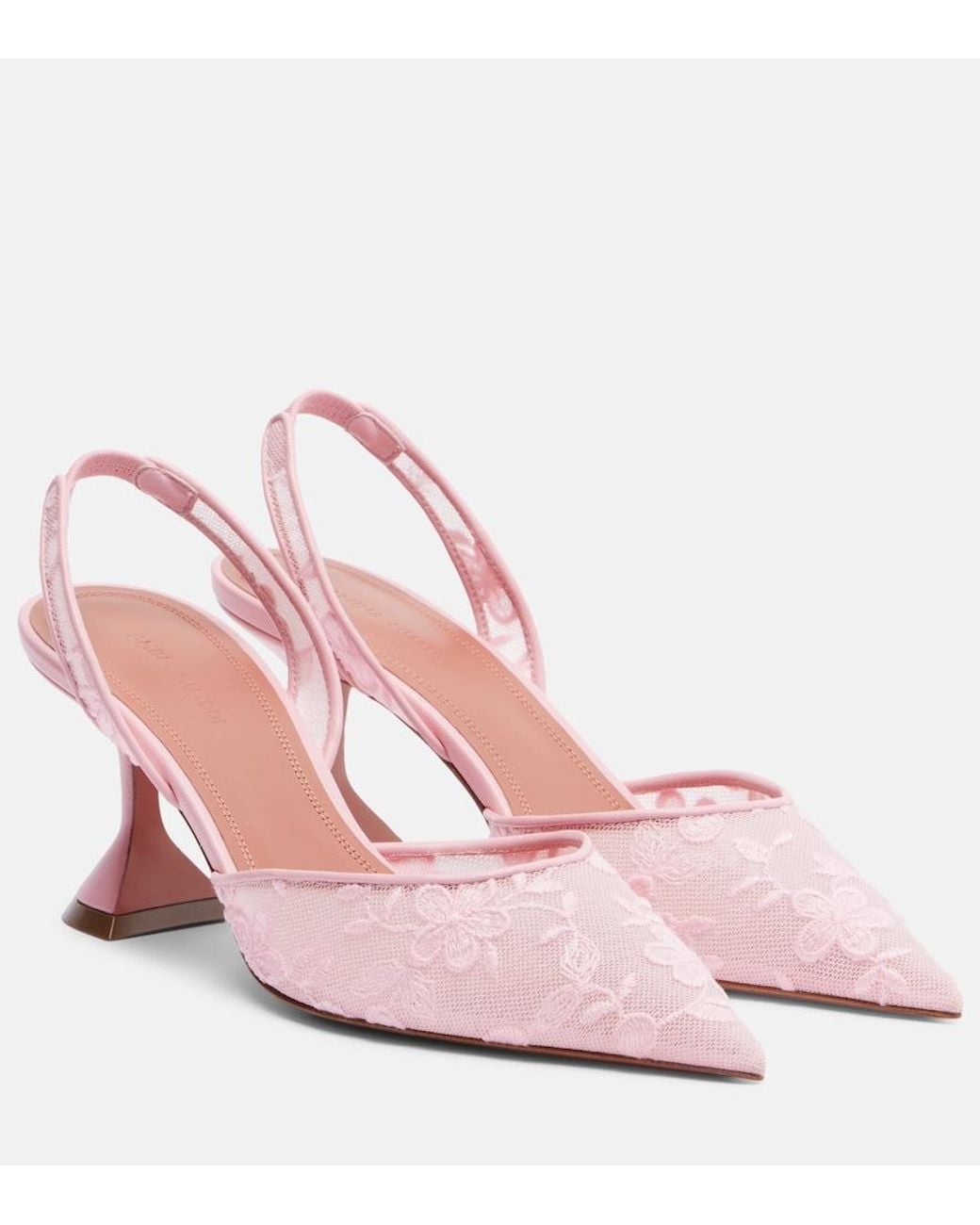 AMINA MUADDI Pink Holli Leather-Trimmed Lace Slingback Pumps