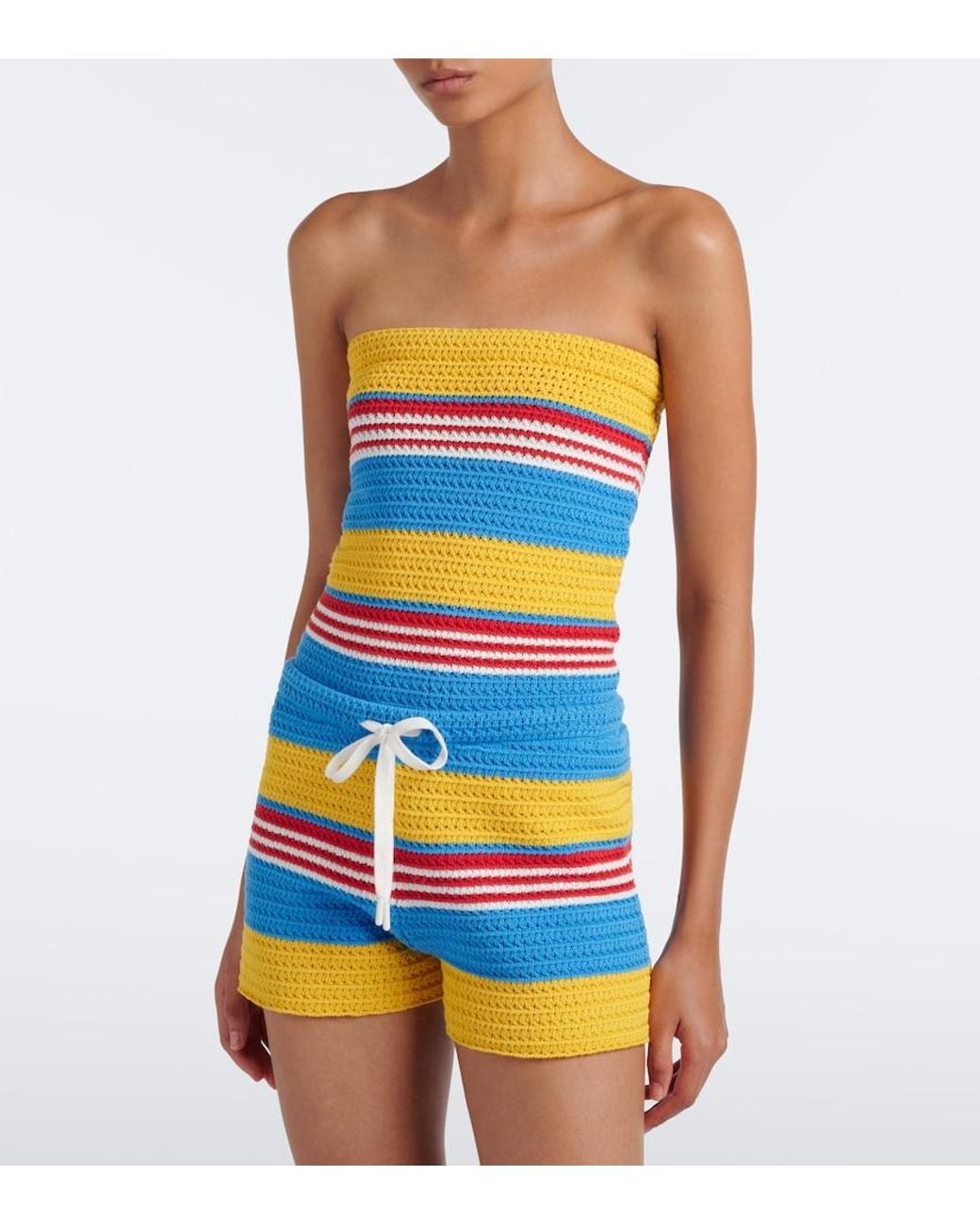 Posse Blue Tammy Striped Cotton Strapless Top