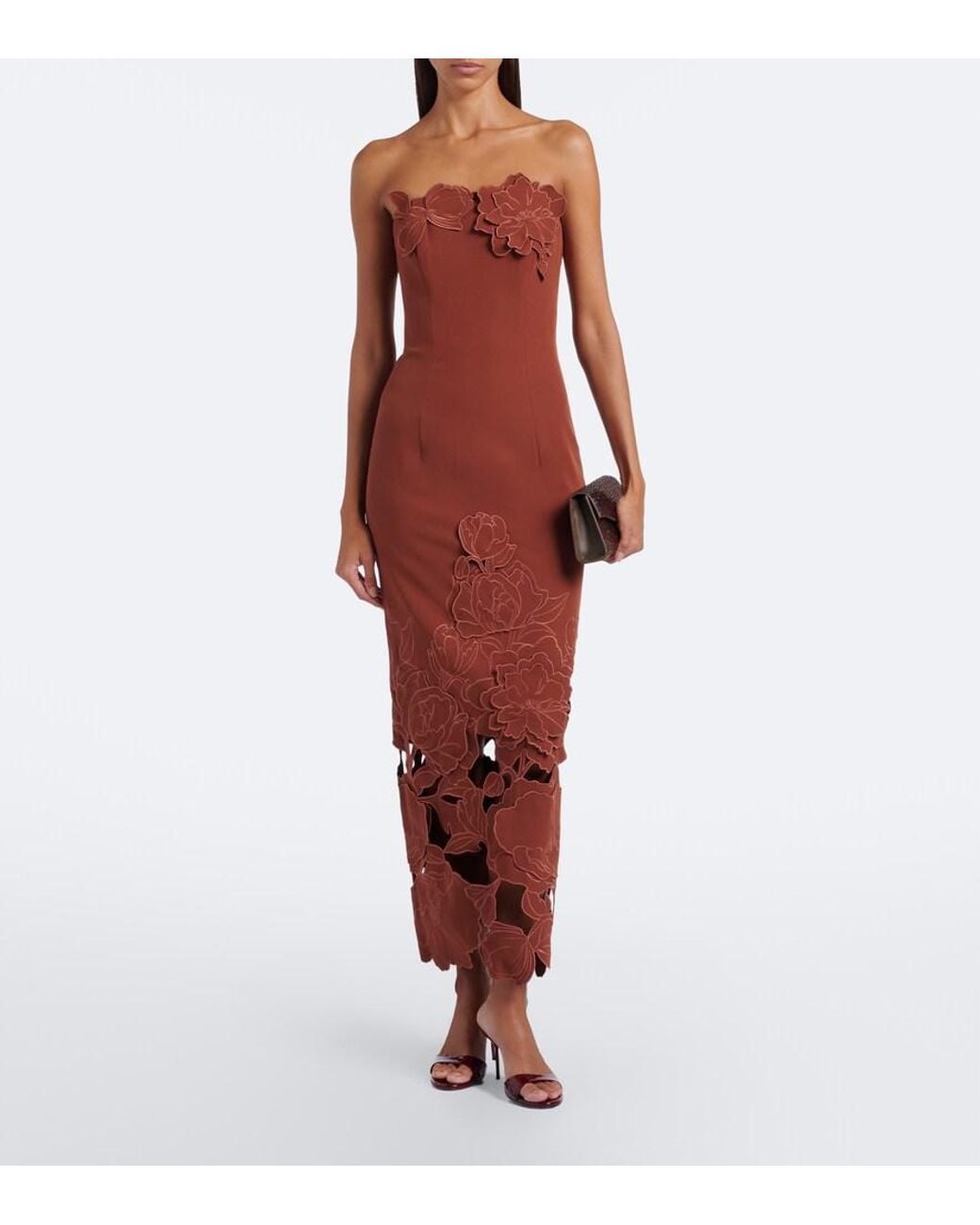LEO LIN Red Rayna Floral-Applique Bustier Dress