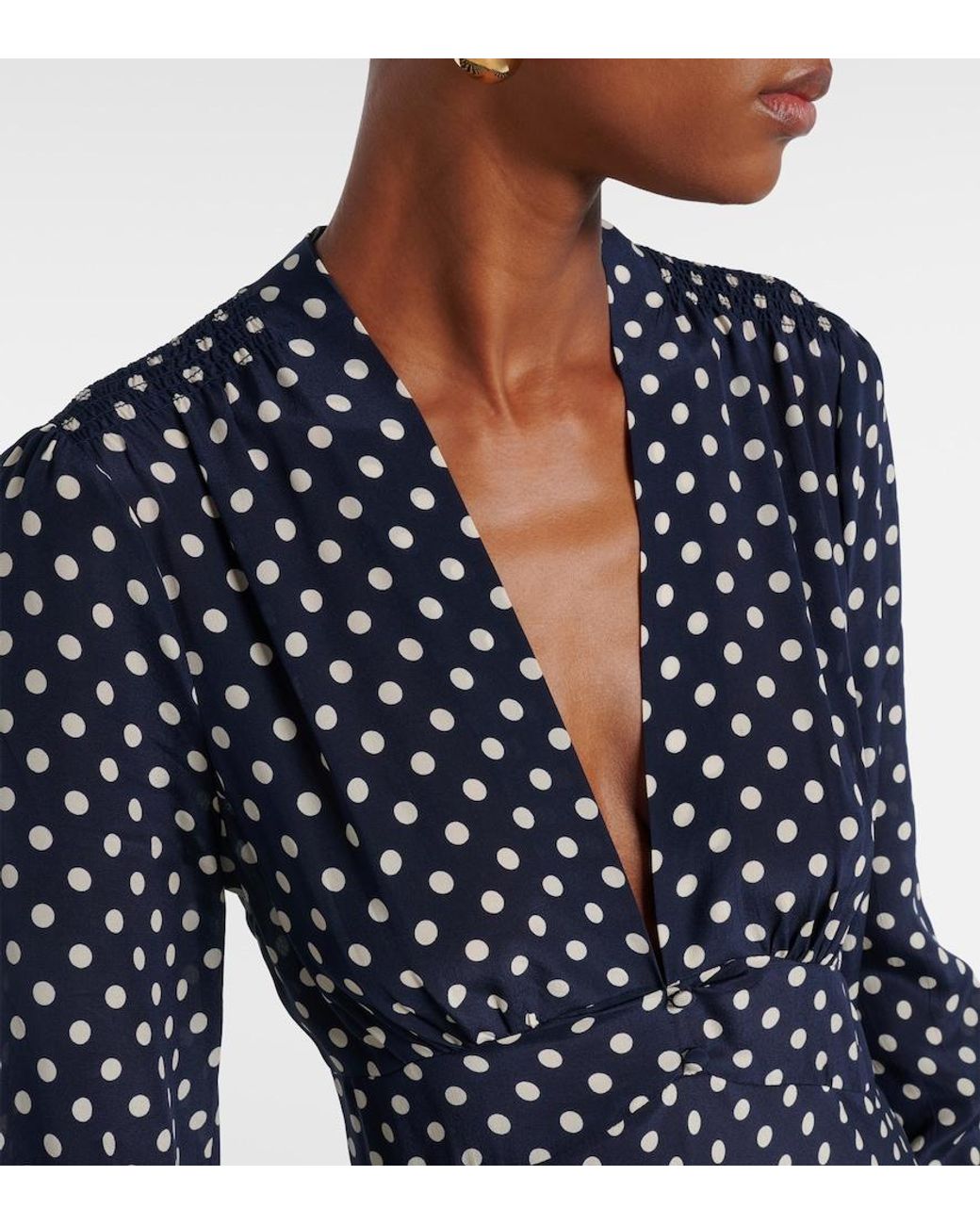 Rixo Blue Emory Polka-Dot Silk Maxi Dress