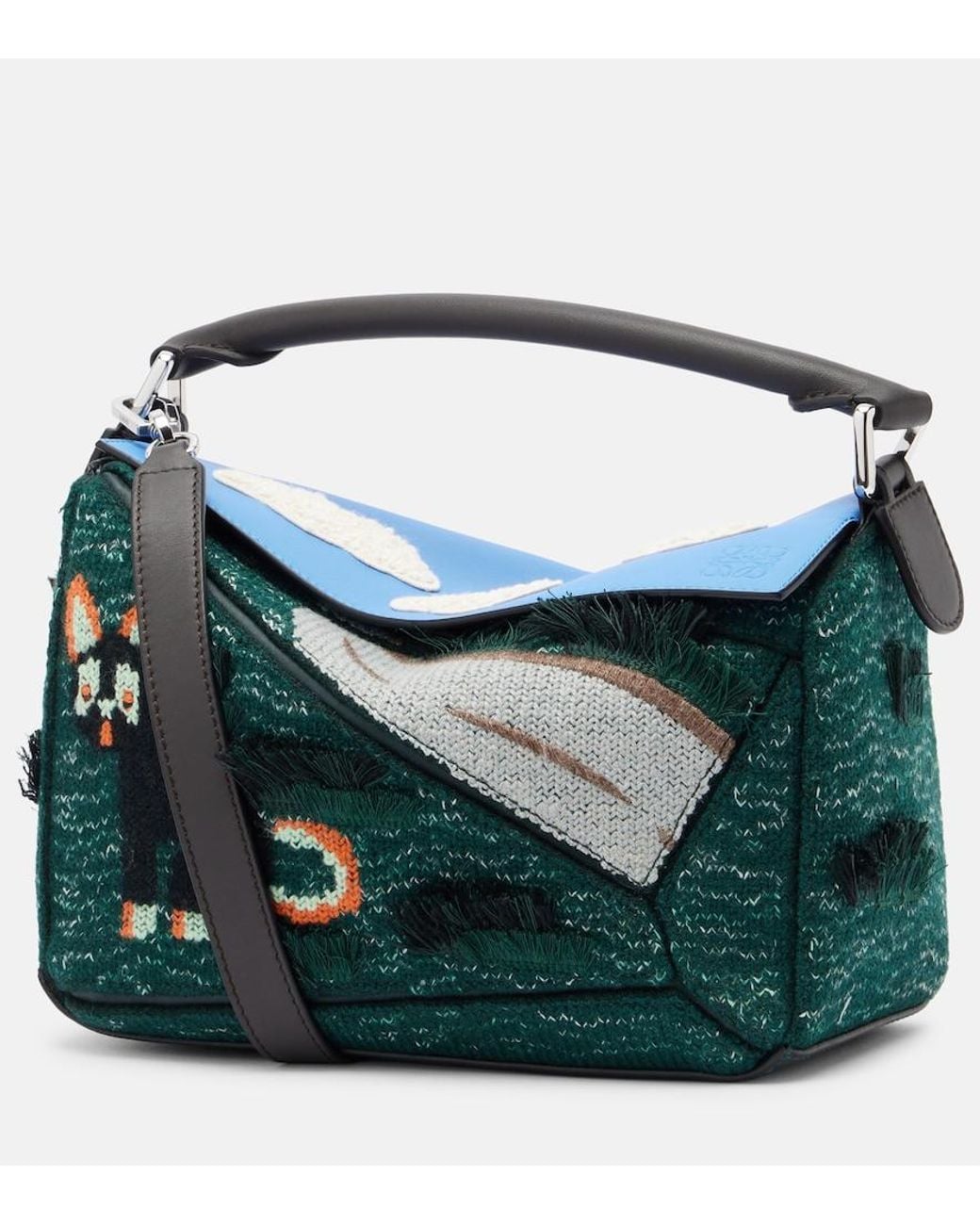 Loewe Green X Louis Wain Futurist Cat Puzzle Top-Handle Bag