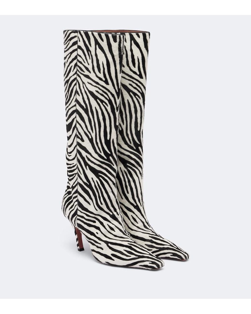 AMINA MUADDI White Mona Zebra-Print Calf Hair Knee-High Boots