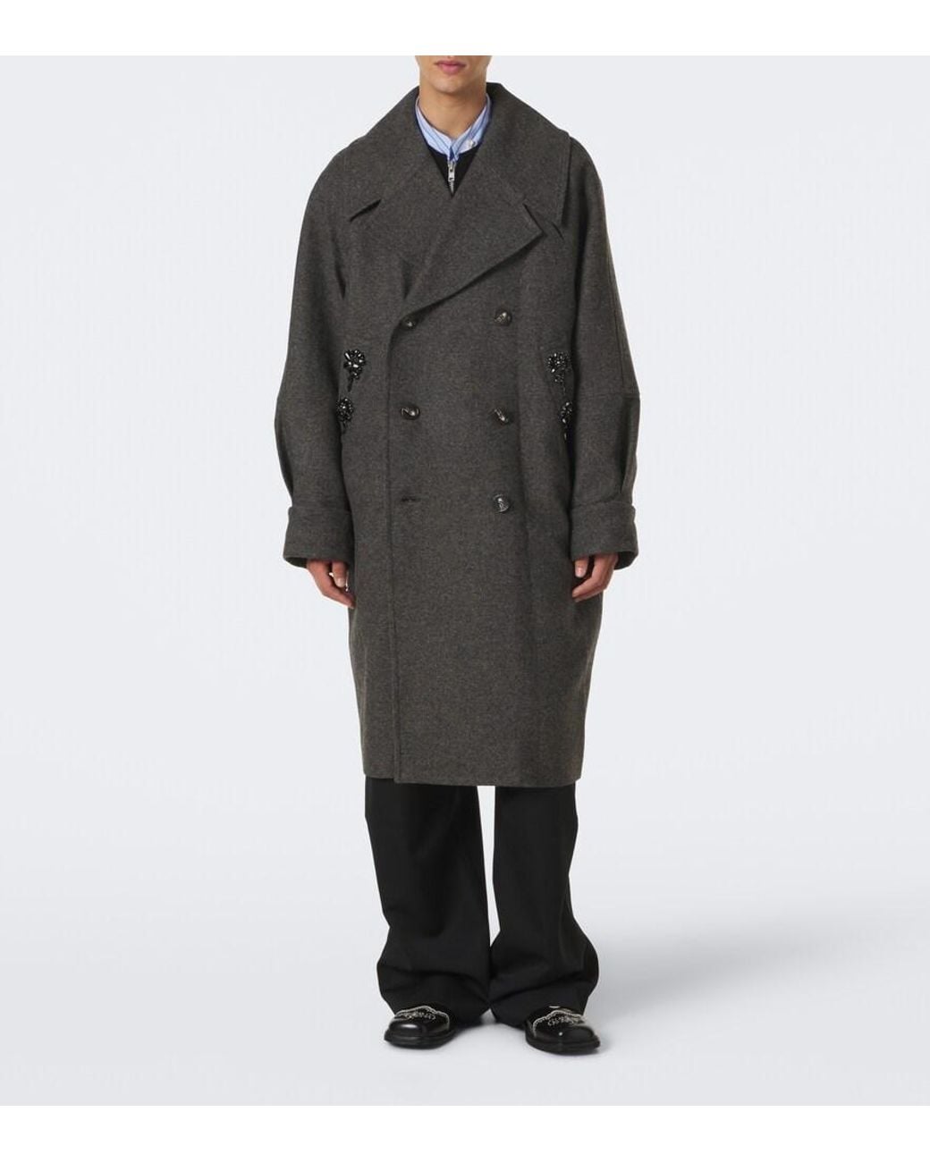 Simone Rocha Gray Embellished Oversized Wool-Blend Coat for men
