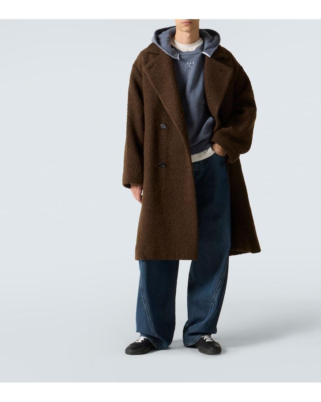 A.PRESSE Brown Double-Breasted Wool-Blend Coat for men