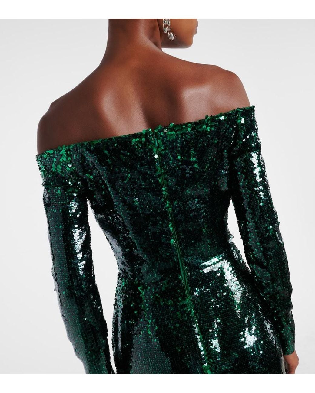 Elie Saab Green Sequined Off-Shoulder Gown