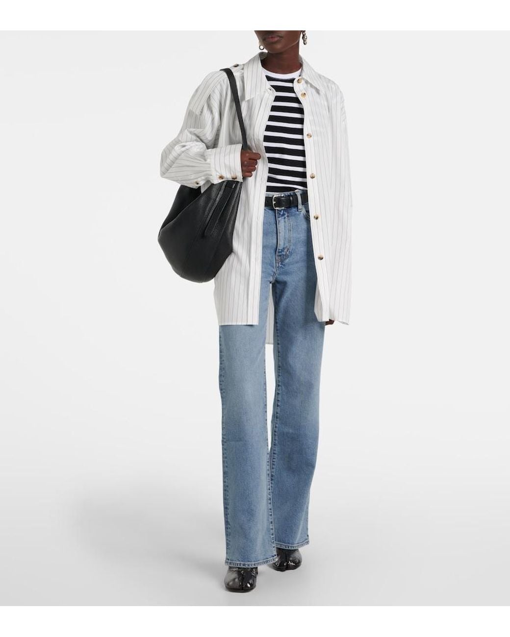 FRAME Blue Arrow High-Rise Flared Jeans