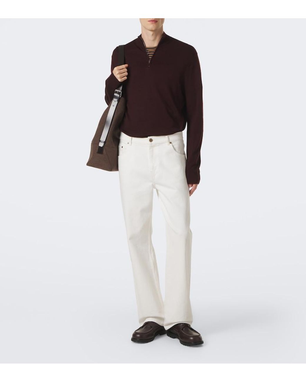 Sunspel Brown Wool Half-Zip Sweater for men