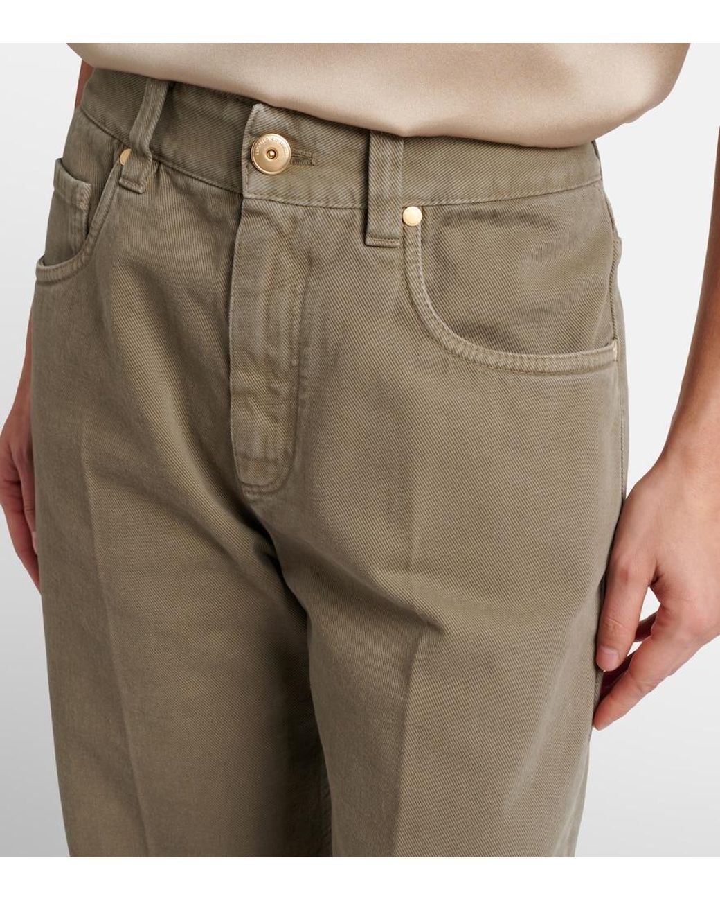 Brunello Cucinelli Natural Cropped Wide-Leg Jeans