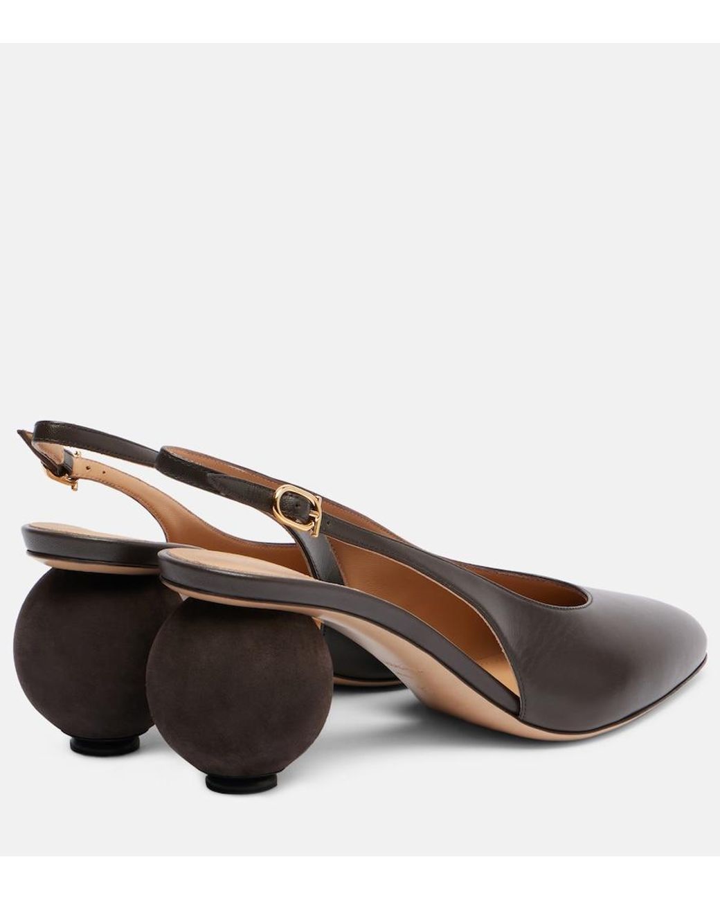 Ferragamo Brown Tessie 70 Leather Slingback Pumps