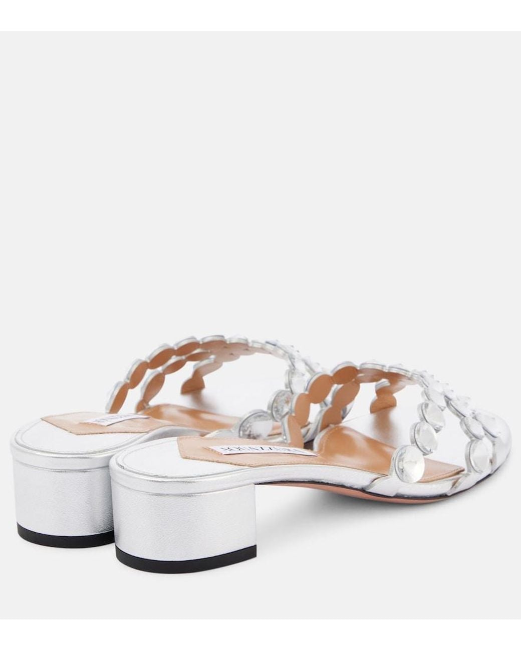 Aquazzura Metallic Crystal Mirage Embellished Leather Mules