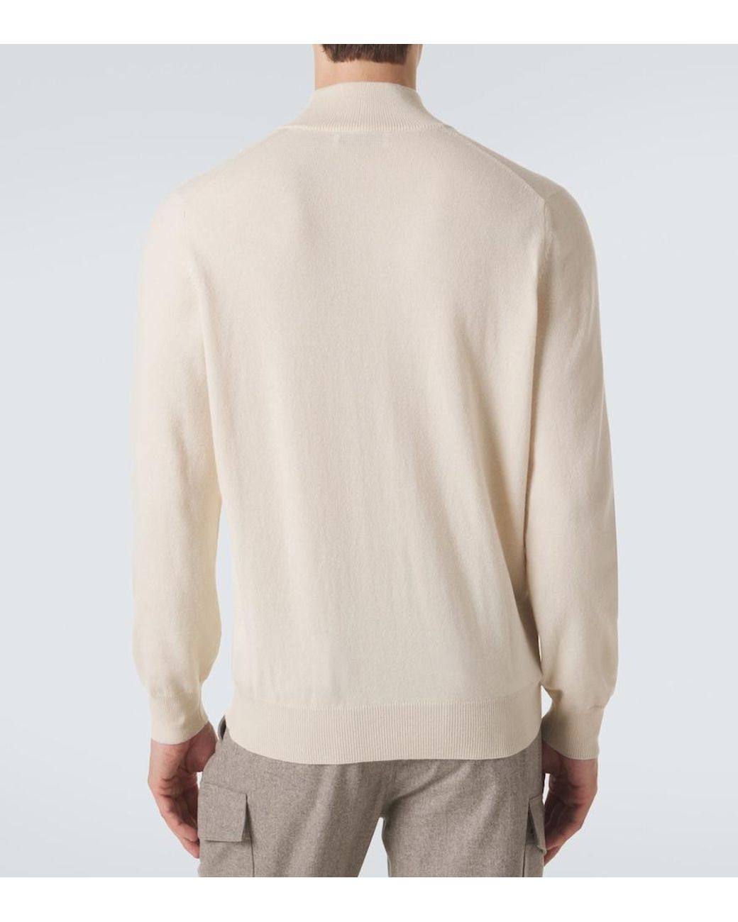 Brunello Cucinelli Natural Cashmere Half-Zip Sweater for men