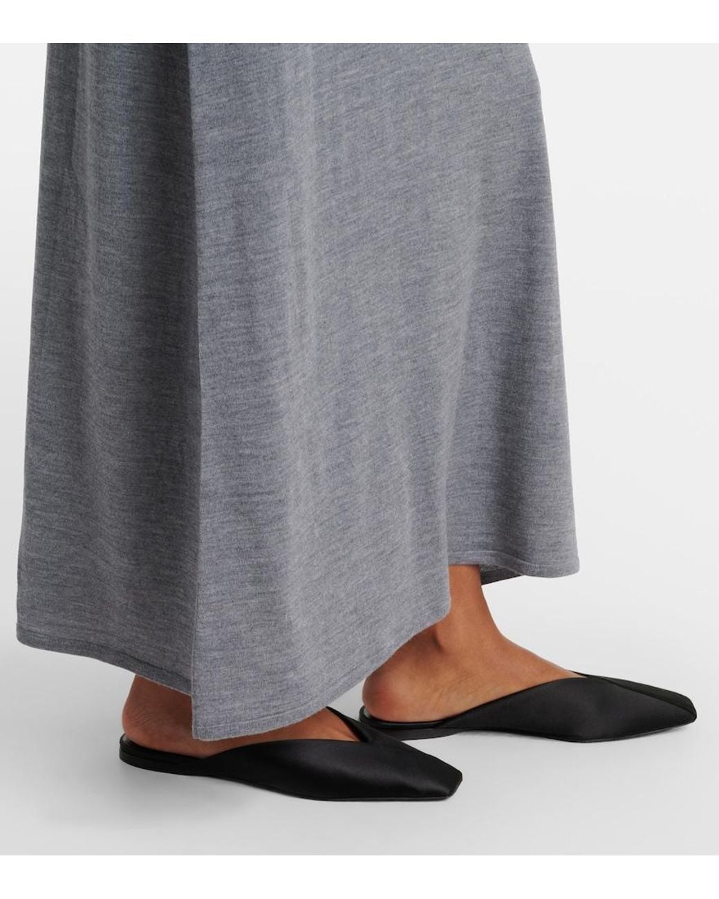 Jardin Des Orangers Gray Off-Shoulder Virgin Wool Maxi Dress