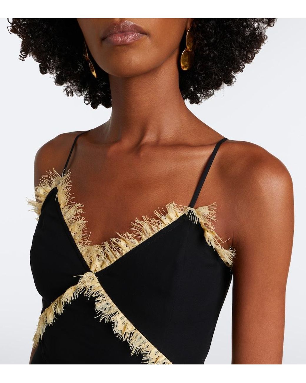 De La Vali Black Estela Lace-Trimmed Georgette Maxi Dress