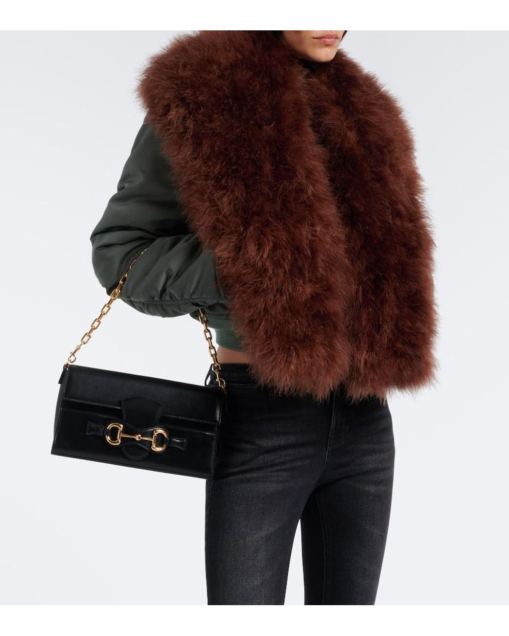 Gucci Brown Feather-Trimmed Silk Duchesse Bomber Jacket